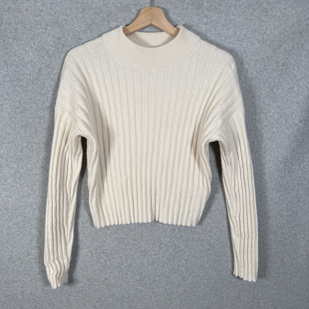 Madewell Mockneck Crop Sweater Womens Large Ivory Wool Ribbed